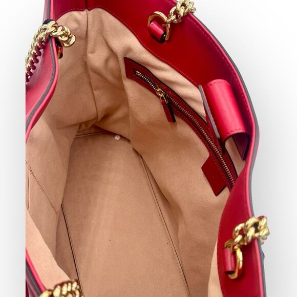 Logo Chain Shoulder Bag Apollo GG Handbag Tote Bag Red Leather New - Picture 6 of 10